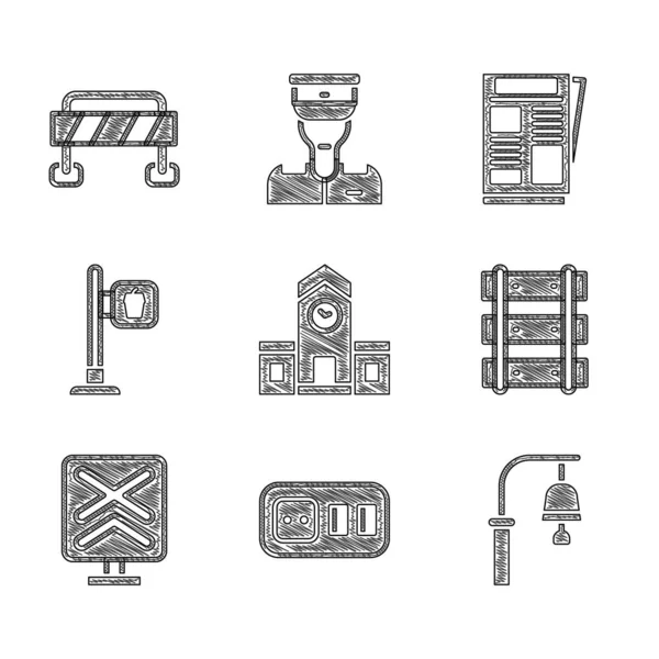 Set Station Elektrische Stopcontact Trein Bel Spoorweg Spoorweg Spoorweg Kruising — Stockvector