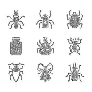 Uğur böceği, giysi güvesi, böcek, geyik, hamamböceği, cam kavanoz, Mite ve Termit ikonu. Vektör