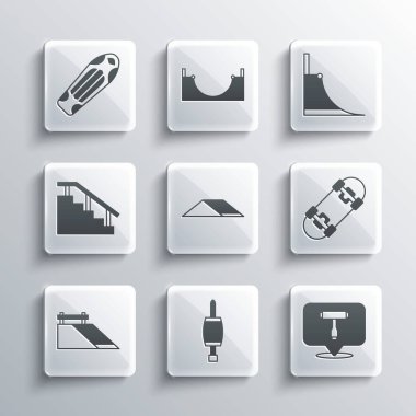 Tornavida, kaykay T aracı, tırabzanlı, güverteli ve simgeli merdiven. Vektör