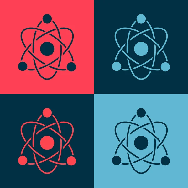 Pop Art Atom Simgesi Renk Arkaplanında Izole Edildi Bilimin Eğitimin — Stok Vektör