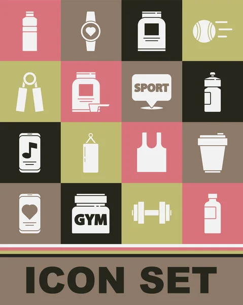 Set Fitness Shaker Nutrition Sportive Extenseur Icône Salle Gym Emplacement — Image vectorielle