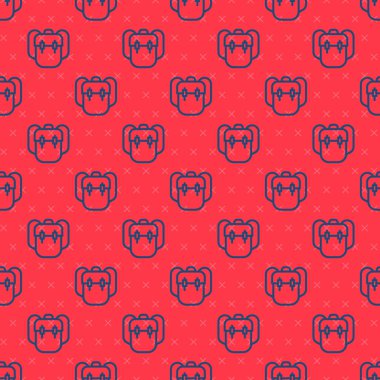 Mavi çizgi okul sırt çantası simgesi kırmızı arkaplanda izole edilmiş kusursuz desen. Vektör.