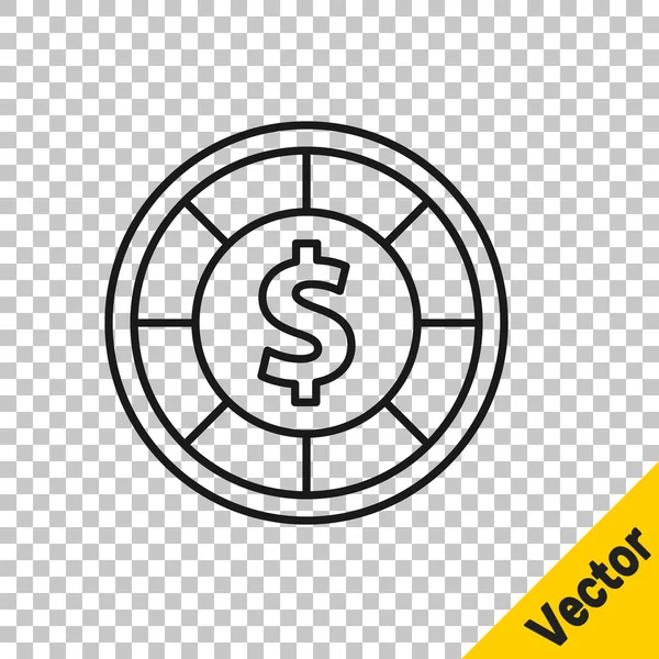Negro Línea Casino Chips Icono Aislado Sobre Fondo Transparente Juego — Vector de stock