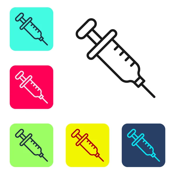 Black Line Syringe Icon Isolated White Background Syringe Vaccine Vaccination — Stock Vector