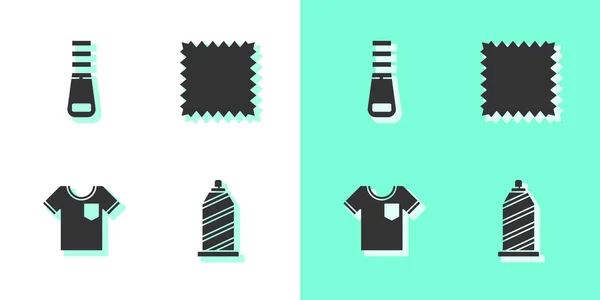 Set Fil Coudre Fermeture Éclair Shirt Icône Cuir Vecteur — Image vectorielle