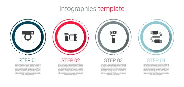 Conjunto Cámara Fotos Acción Cable Usb Plantilla Infografía Empresarial Vector — Vector de stock