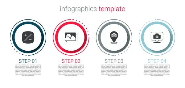 Establecer Compensación Exposición Marco Fotos Cámara Plantilla Infografía Empresarial Vector — Vector de stock