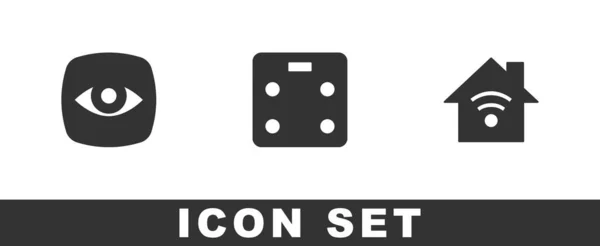 Set Beveiligingscamera Smart Badkamer Schalen Thuis Met Icoon Vector — Stockvector