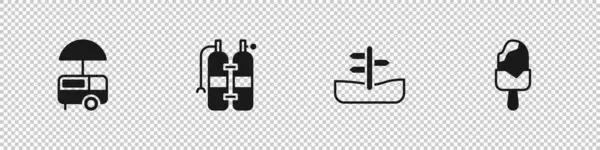 Set Carro Comida Callejera Rápida Aqualung Señal Tráfico Icono Helado — Archivo Imágenes Vectoriales