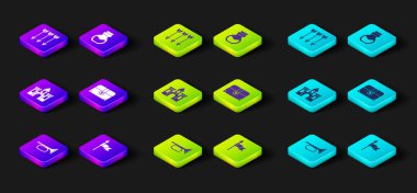 Trompet, Ortaçağ mızrağı, Kale, antik hazine sandığı şişedeki zehir ve çapraz ok ikonu. Vektör