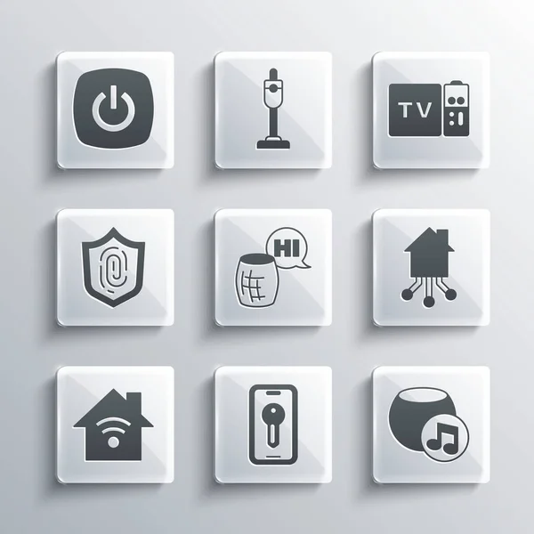 Set Smart Key Voice Assistant Home Fingerprint Multimedia Box Receiver — Stock Vector