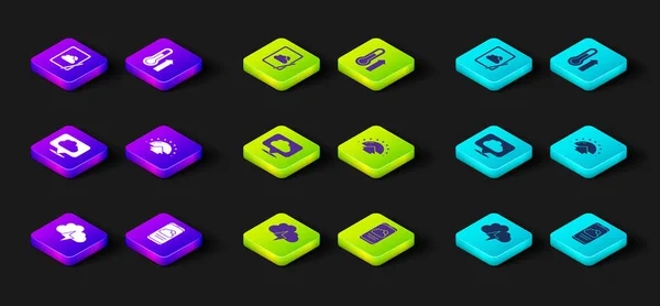 Set Sturm Wettervorhersage Standort Wolke Sonnenaufgang Meteorologie Thermometer Und Symbol — Stockvektor