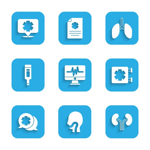 Set Monitor Met Cardiogram Keelpijn Menselijke Nieren Medisch Symbool Van — Stockvector