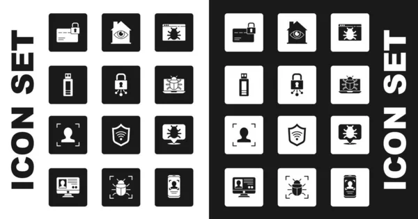 Establecer Error Del Sistema Seguridad Cibernética Unidad Flash Usb Tarjeta — Archivo Imágenes Vectoriales