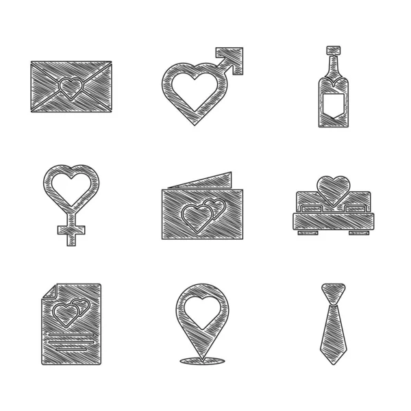 Set Carte Souhaits Emplacement Avec Coeur Cravate Chambre Coucher Genre — Image vectorielle