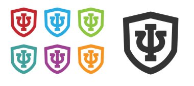 Siyah Psikoloji ikonu beyaz arkaplanda izole edilmiş. Psi sembolü. Akıl sağlığı konsepti, psikanaliz analizi ve psikoterapi. Simgeleri renklendirin. Vektör