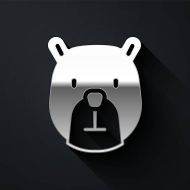 Gümüş Ayı baş simgesi siyah arkaplanda izole edildi. Uzun gölge tarzı. Vektör