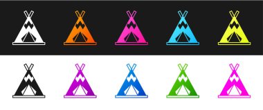 Geleneksel kızılderili çadırı veya wigwam simgesini siyah ve beyaz arkaplanda izole edin. Kızılderili çadırı. Vektör