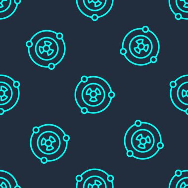 Yeşil çizgi radyoaktif simge mavi arkaplanda izole edilmiş kusursuz desen. Radyoaktif zehirli sembol. Radyasyon tehlikesi işareti. Vektör