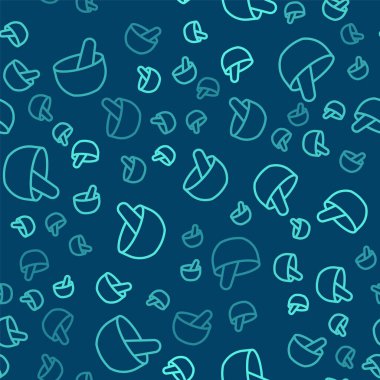 Yeşil çizgi cadı kazan ikonu mavi arka planda izole edilmiş pürüzsüz desen. Mutlu Cadılar Bayramı Partisi. Vektör