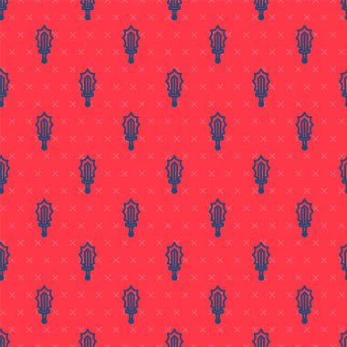 Mavi çizgi sihirli kılıç ateş ikonunda kırmızı arka planda izole edilmiş kusursuz desen. Ateşli kılıç. Şövalyenin, büyücünün, sihirbazın sihirli silahı. Ateş büyüsü. Yanan bıçak. Vektör