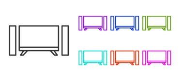Siyah çizgi Akıllı TV simgesi beyaz arkaplanda izole edildi. Televizyon tabelası. Simgeleri renklendirin. Vektör