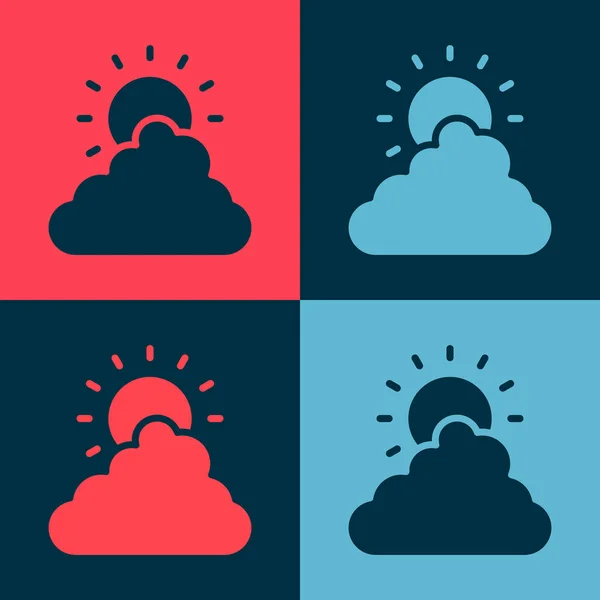Поп-арт Солнце и икона погоды облака изолированы на цветном фоне. Вектор — стоковый вектор
