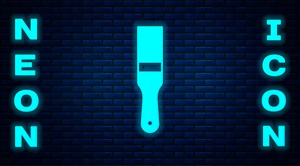 Icona pennello al neon incandescente isolato su sfondo muro di mattoni. Vettore — Vettoriale Stock