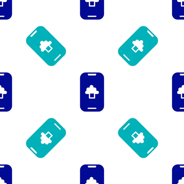 Blue Cloud technologie transfert de données et icône de stockage isolé motif sans couture sur fond blanc. Vecteur — Image vectorielle