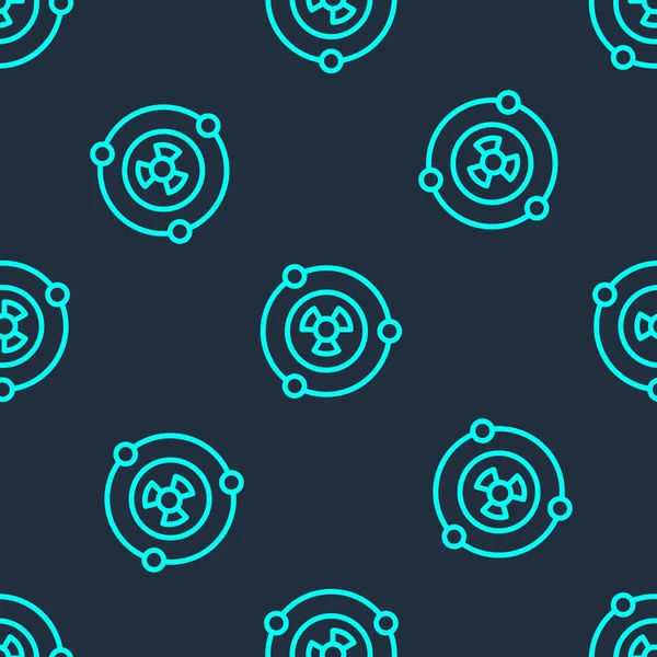 Yeşil çizgi radyoaktif simge mavi arkaplanda izole edilmiş kusursuz desen. Radyoaktif zehirli sembol. Radyasyon tehlikesi işareti. Vektör