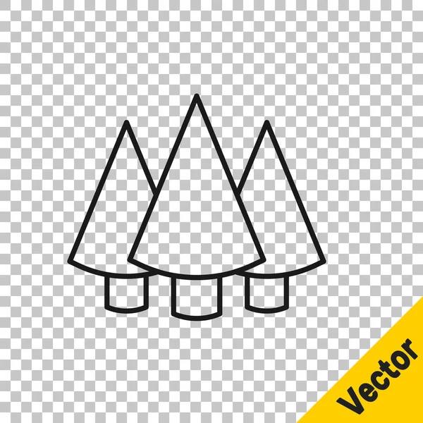 Ligne noire icône arbre de Noël isolé sur fond transparent. Joyeux Noël et bonne année. Vecteur — Image vectorielle