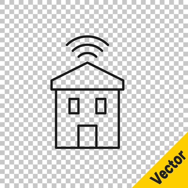 Black line Smart home with wi-fi icon isolated on transparent background. Remote control. Vector — Stock Vector