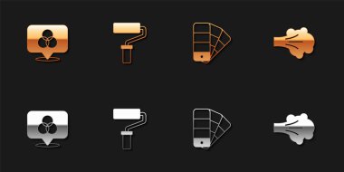 RGB ve CMYK renk karıştırma, boya fırçası, renk palet rehberi ve sprey ikonu ayarlayın. Vektör