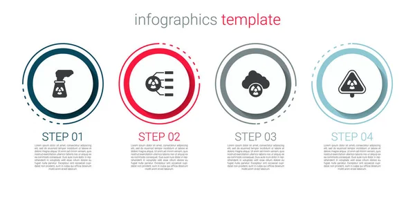 Set Usina nuclear, Radioativo, Chuva ácida e nuvem radioativa e Triângulo com radiação. Modelo de infográfico de negócios. Vetor — Vetor de Stock