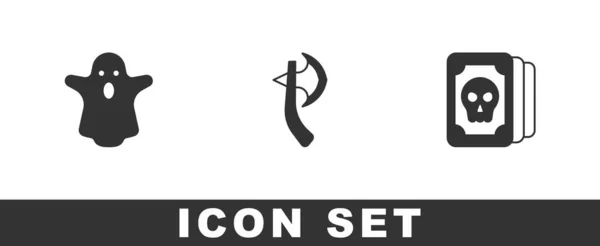 Set Ghost, Wooden axe and Tarot cards icon. Vector — Stock Vector