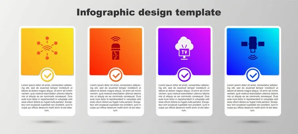 Definir rede, adaptador sem fio Usb, Smart TV e satélite. Modelo de infográfico de negócios. Vetor — Vetor de Stock