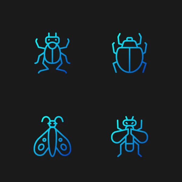 Nastavit čáru Hmyzí moucha, Motýl, Brouk brouk brouk a roztoč. Barevné ikony přechodu. Vektor — Stockový vektor