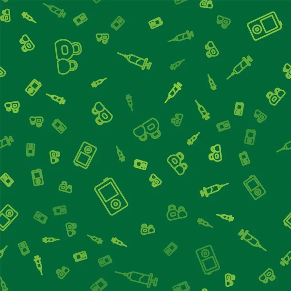 Kettlebell, müzik çalar ve Doping şırıngasını kusursuz desene ayarlayın. Vektör