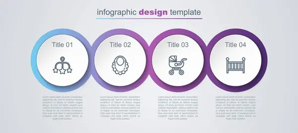 Állítsa be a vonal Babaágy lógó játékok, partedli, babakocsi és bölcső. Üzleti infografikai sablon. Vektor — Stock Vector