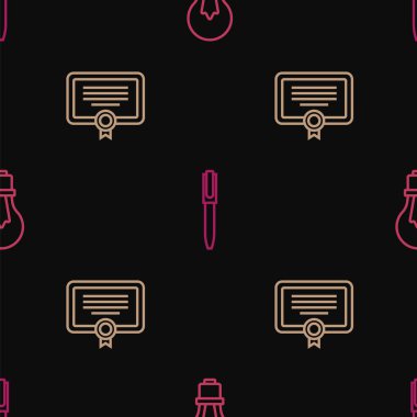 Çizgi ampulü fikir, sertifika şablonu ve kalemle kusursuz desen üzerine ayarla. Vektör