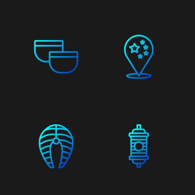 Çin kağıt feneri, balık bifteği, tören ve Çin bayrağı. Renk simgeleri. Vektör