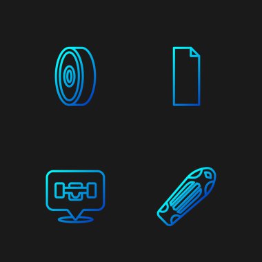 Kaykay güvertesi, tekerlek, bilye ve bant ayarlayın. Renk simgeleri. Vektör