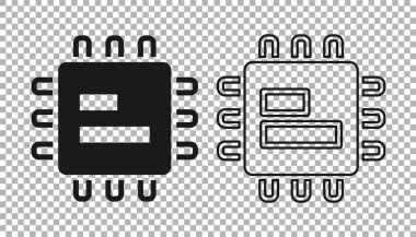 İşlemci simgesine sahip Siyah Bilgisayar işlemcisi şeffaf arkaplanda izole edildi. Devre kartlı çip ya da işlemci. Mikro işlemci. Vektör