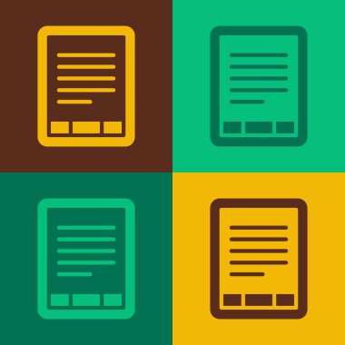 Pop Art E-Book okuyucu simgesi renk arkaplanında izole edildi. Vektör