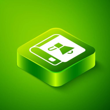 Isometric Book simgesi yeşil arkaplanda izole edildi. Yeşil kare düğmesi. Vektör