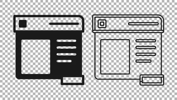 Ícone de janela do navegador preto isolado em fundo transparente. Vetor — Vetor de Stock