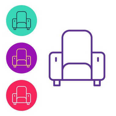 Beyaz arkaplanda, çizgi Cinema sandalye simgesi izole edildi. Simgeleri renklendirin. Vektör