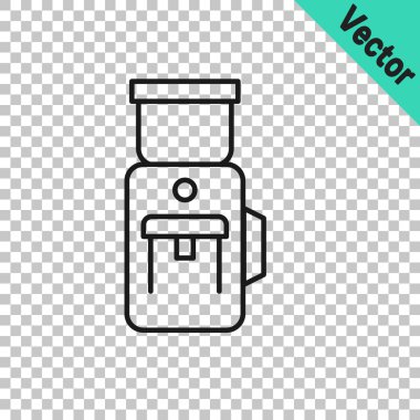 Siyah çizgi elektrikli kahve öğütücü simgesi şeffaf arkaplanda izole edilmiş. Vektör