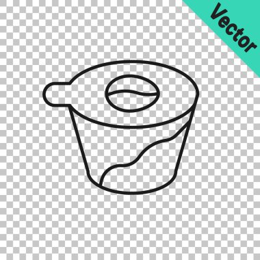 Siyah çizgi, şeffaf arka planda izole edilmiş kahve makinesi ikonunun üzerine dökülüyor. Alternatif kahve demleme yöntemleri. Kahve kültürü. Vektör