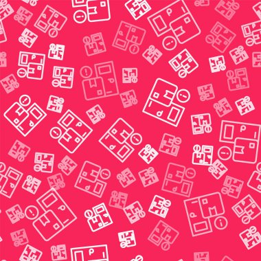 Beyaz çizgi ev servis ikonu kırmızı arka planda kusursuz desen izole etti. Vektör